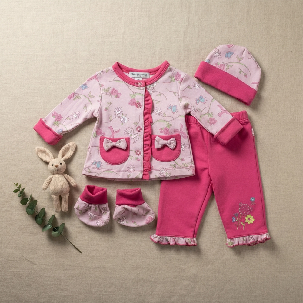 Mon Caramel Baby Girl 4-Pcs Outfit Set – Jacket Pants Hat socks Size 3 Months